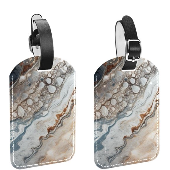 Square 2Pack PU Leather Marble Texture Cruise Luggage Tag with Privacy Cover and Name ID Tag for Travel Handbags Backpacks Luggage Tags
