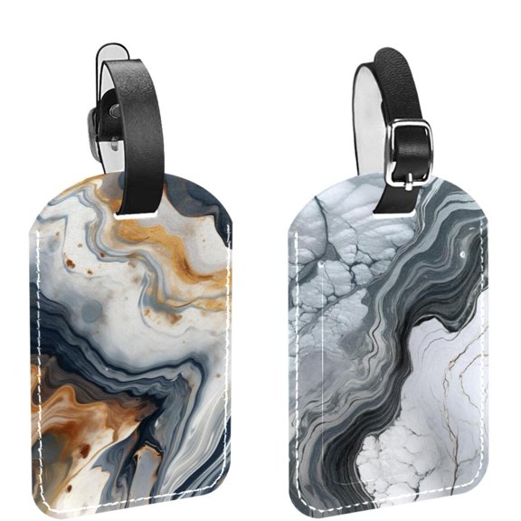 Square 2Pack PU Leather Marble Texture Cruise Luggage Tag with Privacy Cover and Name ID Tag for Travel Handbags Backpacks Luggage Tags