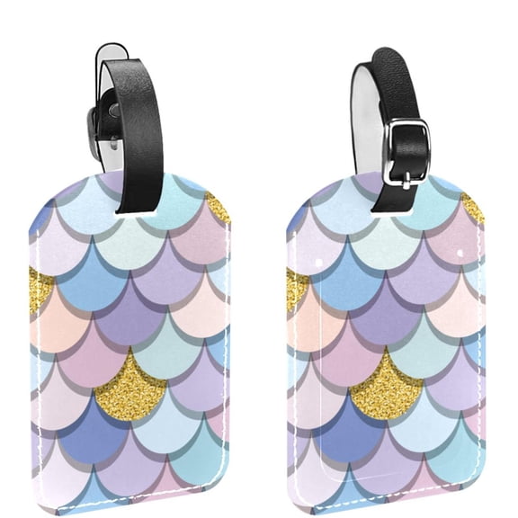 Square 2Pack PU Leather Mermaid Tail Cruise Luggage Tag with Privacy Cover and Name ID Tag for Travel Handbags Backpacks Luggage Tags