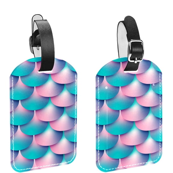 Square 2Pack PU Leather Mermaid Tail Cruise Luggage Tag with Privacy Cover and Name ID Tag for Travel Handbags Backpacks Luggage Tags