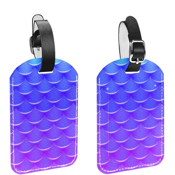 Square 2Pack PU Leather Mermaid Tail Cruise Luggage Tag with Privacy Cover and Name ID Tag for Travel Handbags Backpacks Luggage Tags