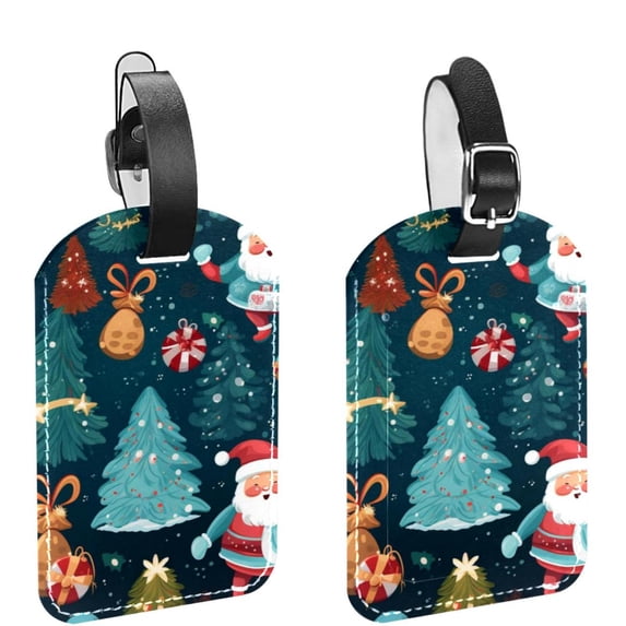 Square 2Pack PU Leather Merry Chrismas Cruise Luggage Tag with Privacy Cover and Name ID Tag for Travel Handbags Backpacks Luggage Tags