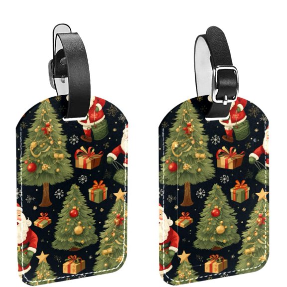 Square 2Pack PU Leather Merry Chrismas Cruise Luggage Tag with Privacy Cover and Name ID Tag for Travel Handbags Backpacks Luggage Tags