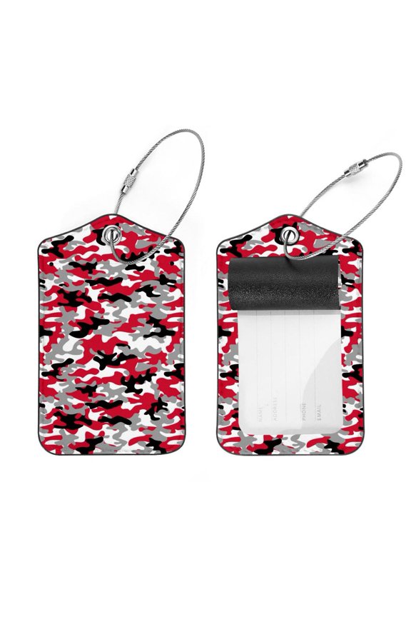Square 2Pack PU Leather Military Camo Cruise Luggage Tag with Privacy Cover and Stainless Steel Ring - Suitable for Travel Handbags Backpacks Luggage Tags