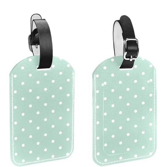 Square 2Pack PU Leather Mint Green White Polka Dot Cruise Luggage Tag with Privacy Cover and Name ID Tag for Travel Handbags Backpacks Luggage Tags