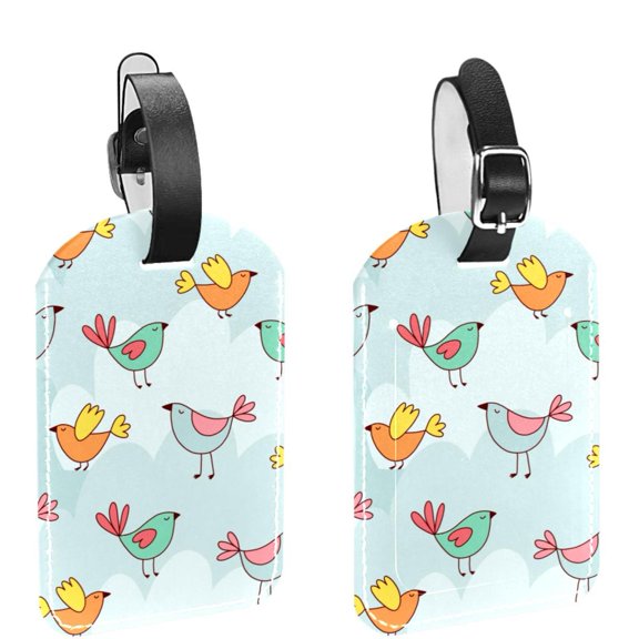 Square 2Pack PU Leather Modern Doodle Bird Cruise Luggage Tag with Privacy Cover and Name ID Tag for Travel Handbags Backpacks Luggage Tags