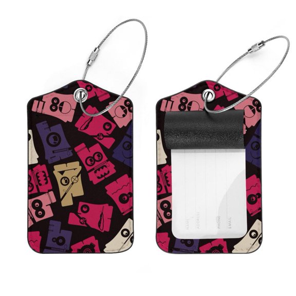 Square 2Pack PU Leather Monsters Old Cruise Luggage Tag with Privacy Cover and Stainless Steel Ring - Suitable for Travel Handbags Backpacks Luggage Tags
