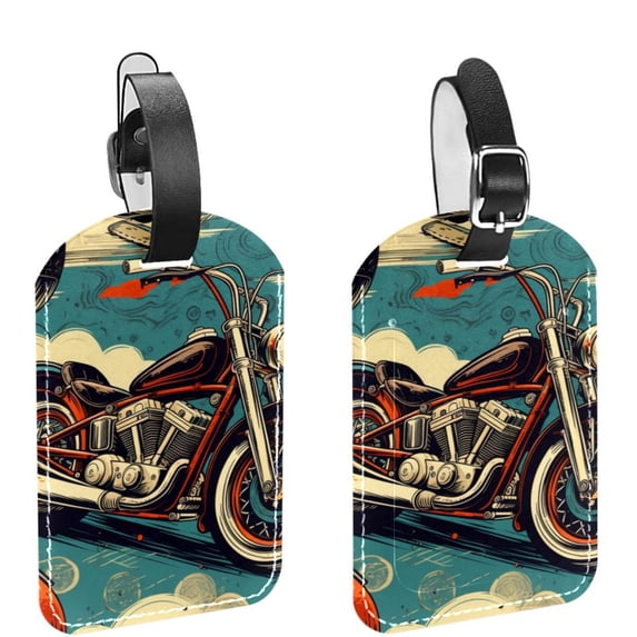 Square 2Pack PU Leather Motorcycle Cruise Luggage Tag with Privacy Cover and Name ID Tag for Travel Handbags Backpacks Luggage Tags