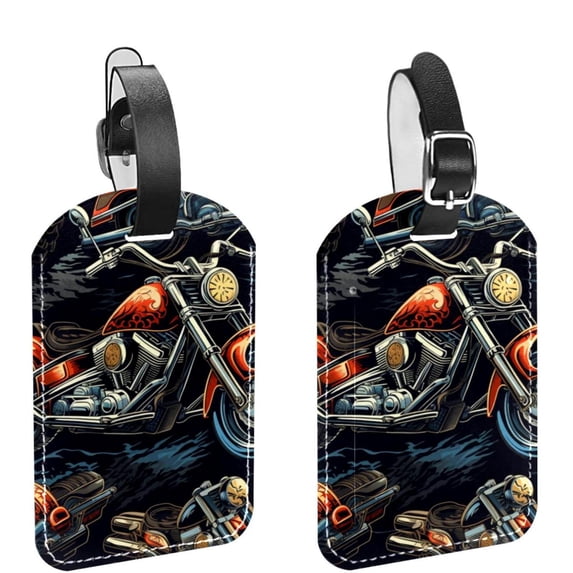 Square 2Pack PU Leather Motorcycle Cruise Luggage Tag with Privacy Cover and Name ID Tag for Travel Handbags Backpacks Luggage Tags