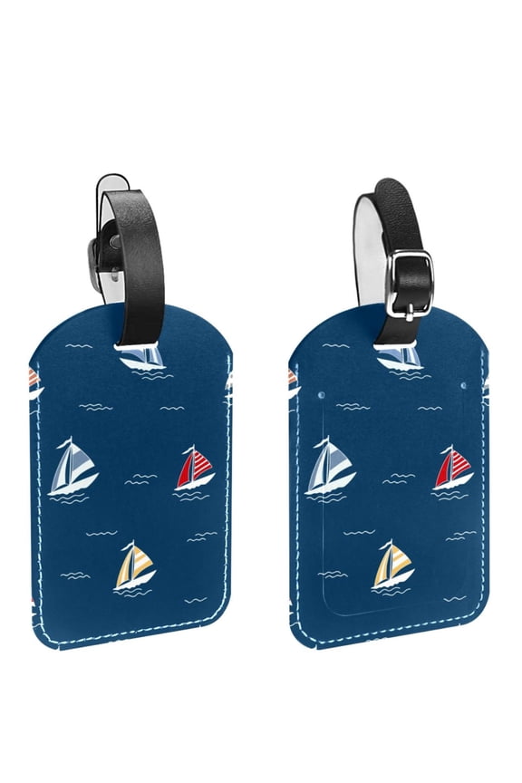 Square 2Pack PU Leather Nautical Boat Blue Cruise Luggage Tag with Privacy Cover and Name ID Tag for Travel Handbags Backpacks Luggage Tags