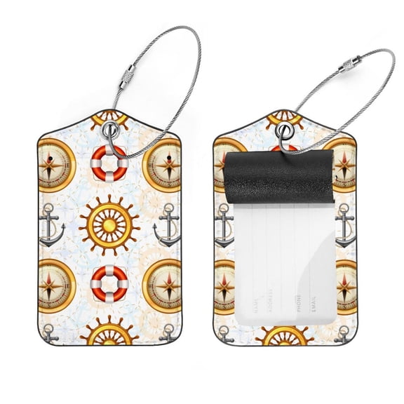 Square 2Pack PU Leather Nautical Tools Cruise Luggage Tag with Privacy Cover and Stainless Steel Ring - Suitable for Travel Handbags Backpacks Luggage Tags