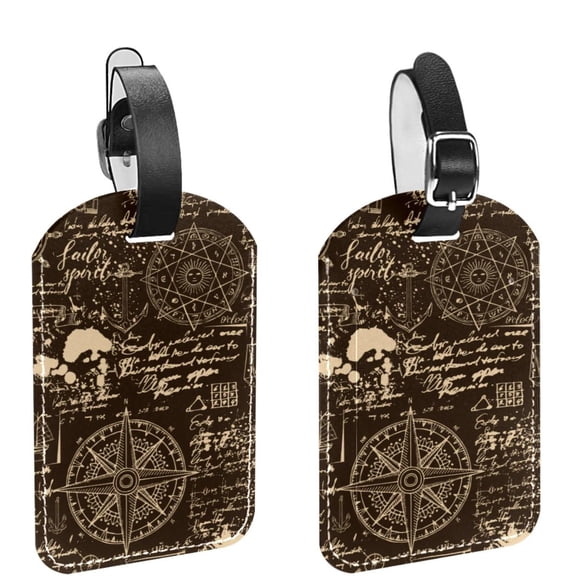 Square 2Pack PU Leather Navigation Black Cruise Luggage Tag with Privacy Cover and Name ID Tag for Travel Handbags Backpacks Luggage Tags