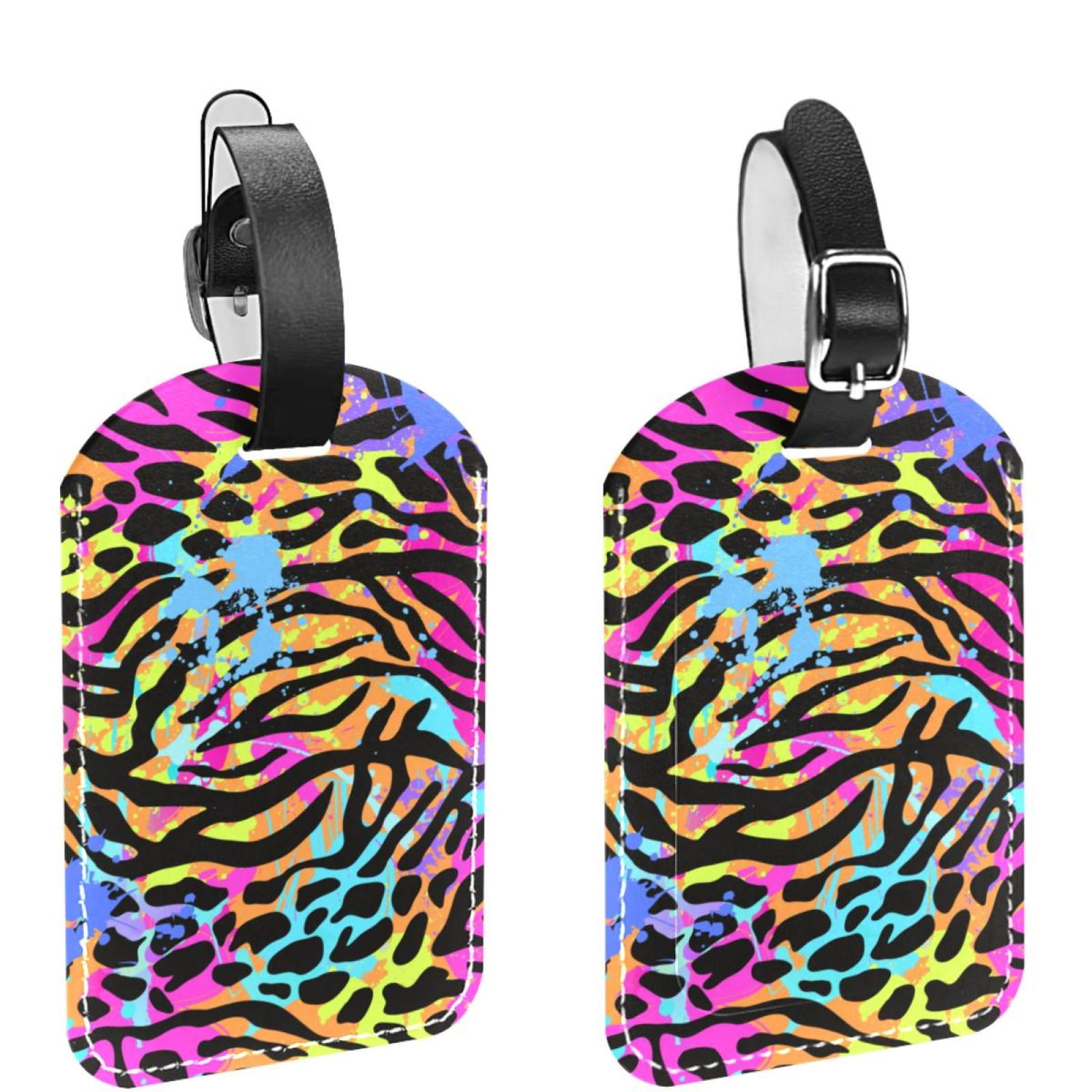 Square 2Pack PU Leather Neon Animal Mix Cruise Luggage Tag with Privacy