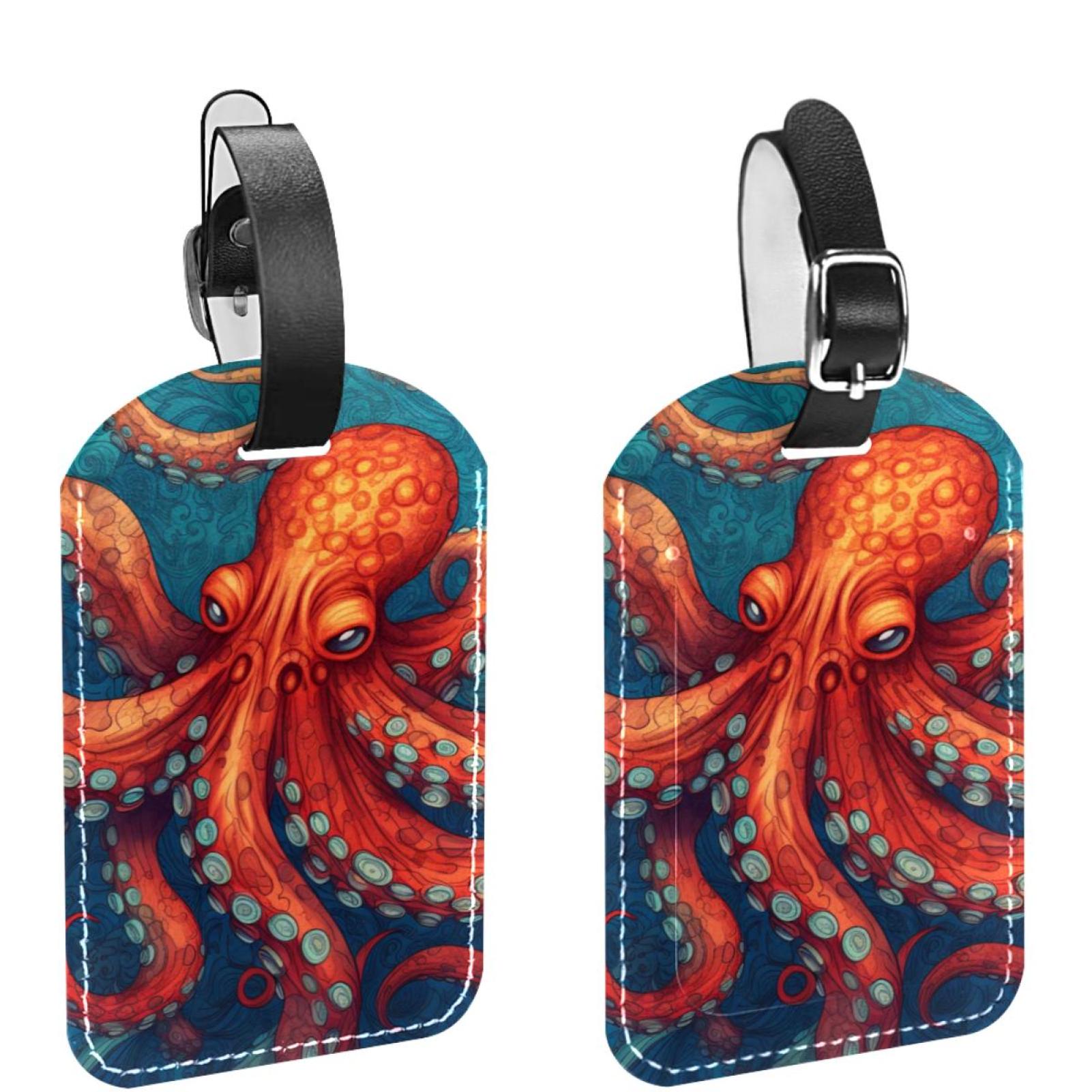 Square 2Pack PU Leather Octopus Cruise Luggage Tag with Privacy Cover ...