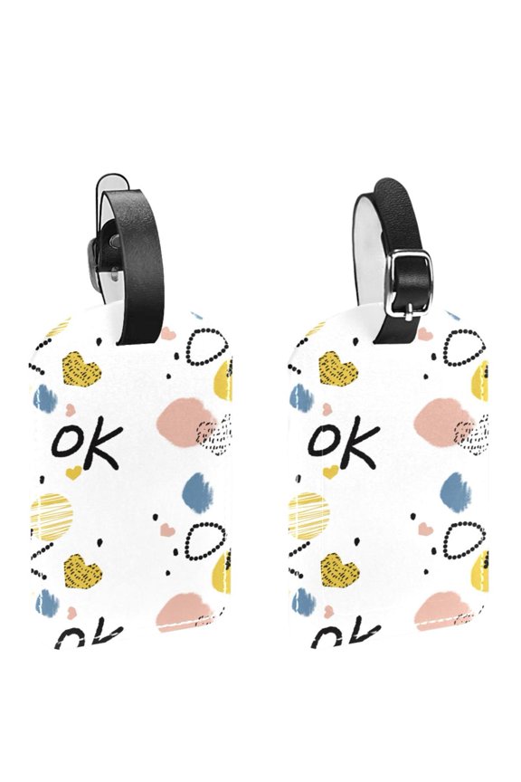 Square 2Pack PU Leather Ok Print Cruise Luggage Tag with Privacy Cover and Name ID Tag for Travel Handbags Backpacks Luggage Tags