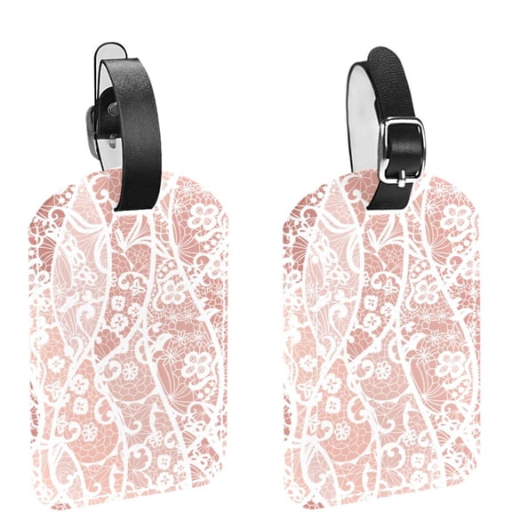 Square 2Pack PU Leather Old Lace Floral Cruise Luggage Tag with Privacy Cover and Name ID Tag for Travel Handbags Backpacks Luggage Tags