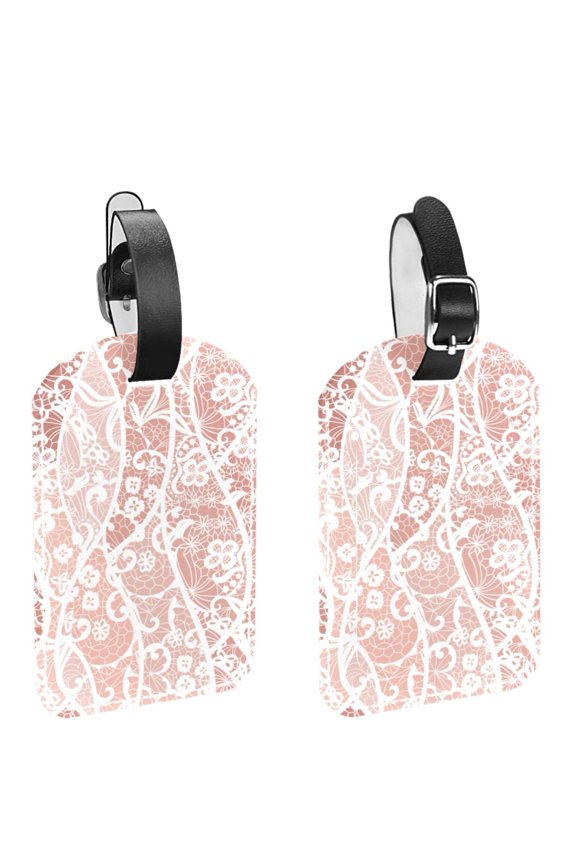 Square 2Pack PU Leather Old Lace Floral Cruise Luggage Tag with Privacy Cover and Name ID Tag for Travel Handbags Backpacks Luggage Tags