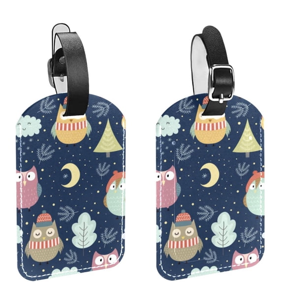 Square 2Pack PU Leather Owl Cruise Luggage Tag with Privacy Cover and Name ID Tag for Travel Handbags Backpacks Luggage Tags