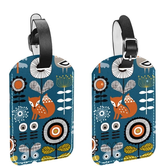 Square 2Pack PU Leather Owl Cruise Luggage Tag with Privacy Cover and Name ID Tag for Travel Handbags Backpacks Luggage Tags
