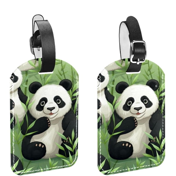 Square 2Pack PU Leather Panda Cruise Luggage Tag with Privacy Cover and Name ID Tag for Travel Handbags Backpacks Luggage Tags
