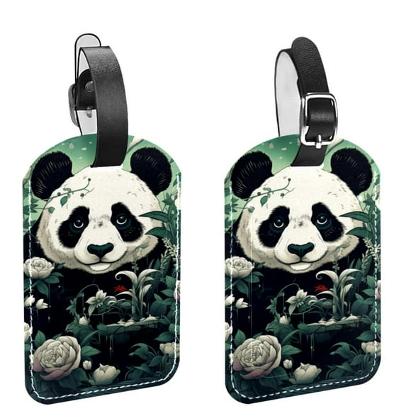 Square 2Pack PU Leather Panda Cruise Luggage Tag with Privacy Cover and Name ID Tag for Travel Handbags Backpacks Luggage Tags