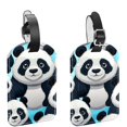 thumbnail image 1 of Square 2Pack PU Leather Panda Cruise Luggage Tag with Privacy Cover and Name ID Tag for Travel Handbags Backpacks Luggage Tags, 1 of 6