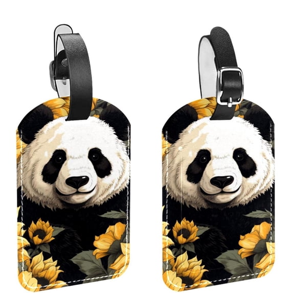 Square 2Pack PU Leather Panda Sunflower Cruise Luggage Tag with Privacy Cover and Name ID Tag for Travel Handbags Backpacks Luggage Tags