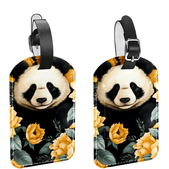 Square 2Pack PU Leather Panda Sunflower Cruise Luggage Tag with Privacy Cover and Name ID Tag for Travel Handbags Backpacks Luggage Tags