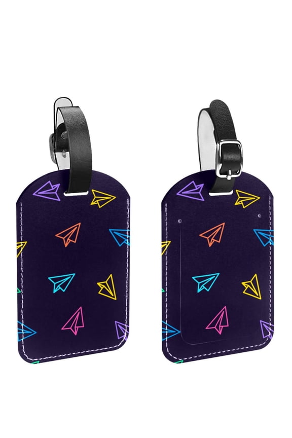 Square 2Pack PU Leather Paper Plane Cruise Luggage Tag with Privacy Cover and Name ID Tag for Travel Handbags Backpacks Luggage Tags