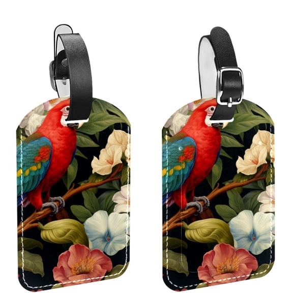 Square 2Pack PU Leather Parrot Cruise Luggage Tag with Privacy Cover and Name ID Tag for Travel Handbags Backpacks Luggage Tags