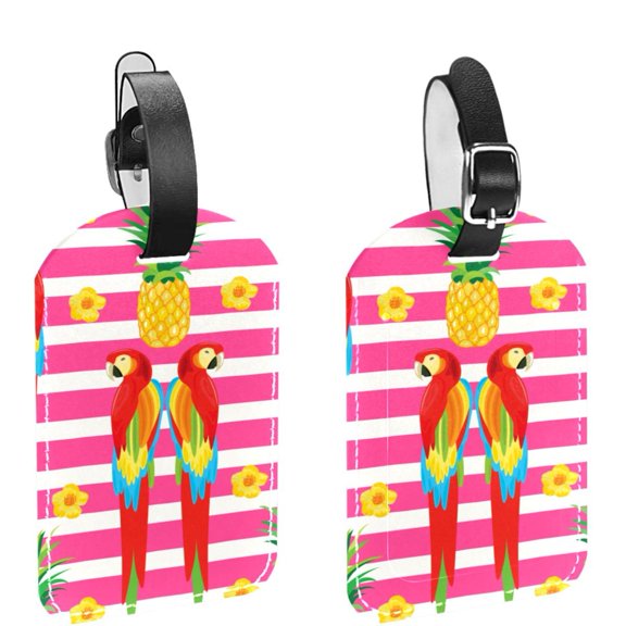 Square 2Pack PU Leather Parrot Cruise Luggage Tag with Privacy Cover and Name ID Tag for Travel Handbags Backpacks Luggage Tags