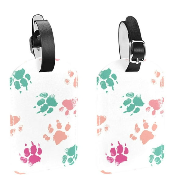 Square 2Pack PU Leather Paw Cruise Luggage Tag with Privacy Cover and Name ID Tag for Travel Handbags Backpacks Luggage Tags