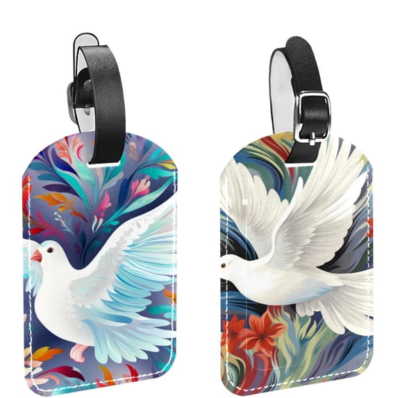 Square 2Pack PU Leather Peace Dove Cruise Luggage Tag with Privacy Cover and Name ID Tag for Travel Handbags Backpacks Luggage Tags