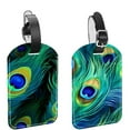 thumbnail image 1 of Square 2Pack PU Leather Peacock Feather Cruise Luggage Tag with Privacy Cover and Name ID Tag for Travel Handbags Backpacks Luggage Tags, 1 of 6