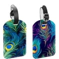 thumbnail image 1 of Square 2Pack PU Leather Peacock Feather Cruise Luggage Tag with Privacy Cover and Name ID Tag for Travel Handbags Backpacks Luggage Tags, 1 of 6