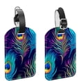 thumbnail image 1 of Square 2Pack PU Leather Peacock Feather Cruise Luggage Tag with Privacy Cover and Name ID Tag for Travel Handbags Backpacks Luggage Tags, 1 of 6