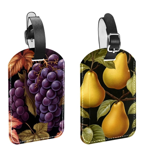 Square 2Pack PU Leather Pear Cruise Luggage Tag with Privacy Cover and Name ID Tag for Travel Handbags Backpacks Luggage Tags