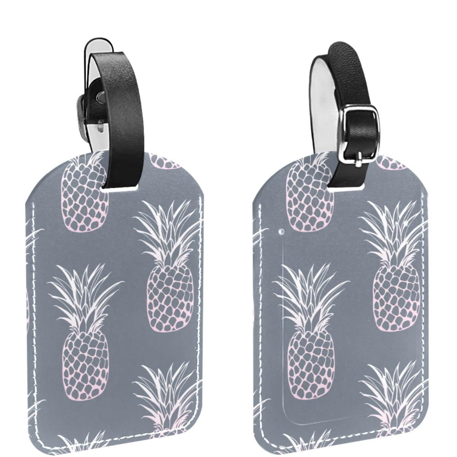Square 2Pack PU Leather Pineapple Cruise Luggage Tag with Privacy Cover and Name ID Tag for ...