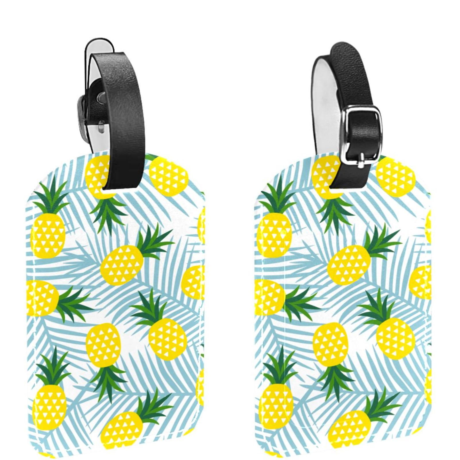 Square 2Pack PU Leather Pineapple Cruise Luggage Tag with Privacy Cover and Name ID Tag for ...