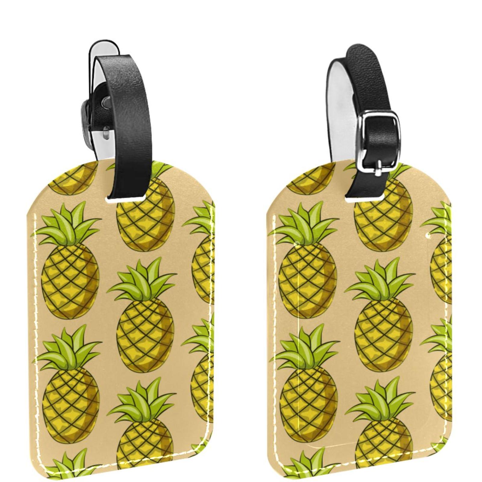 Square 2Pack PU Leather Pineapple Cruise Luggage Tag with Privacy Cover and Name ID Tag for ...