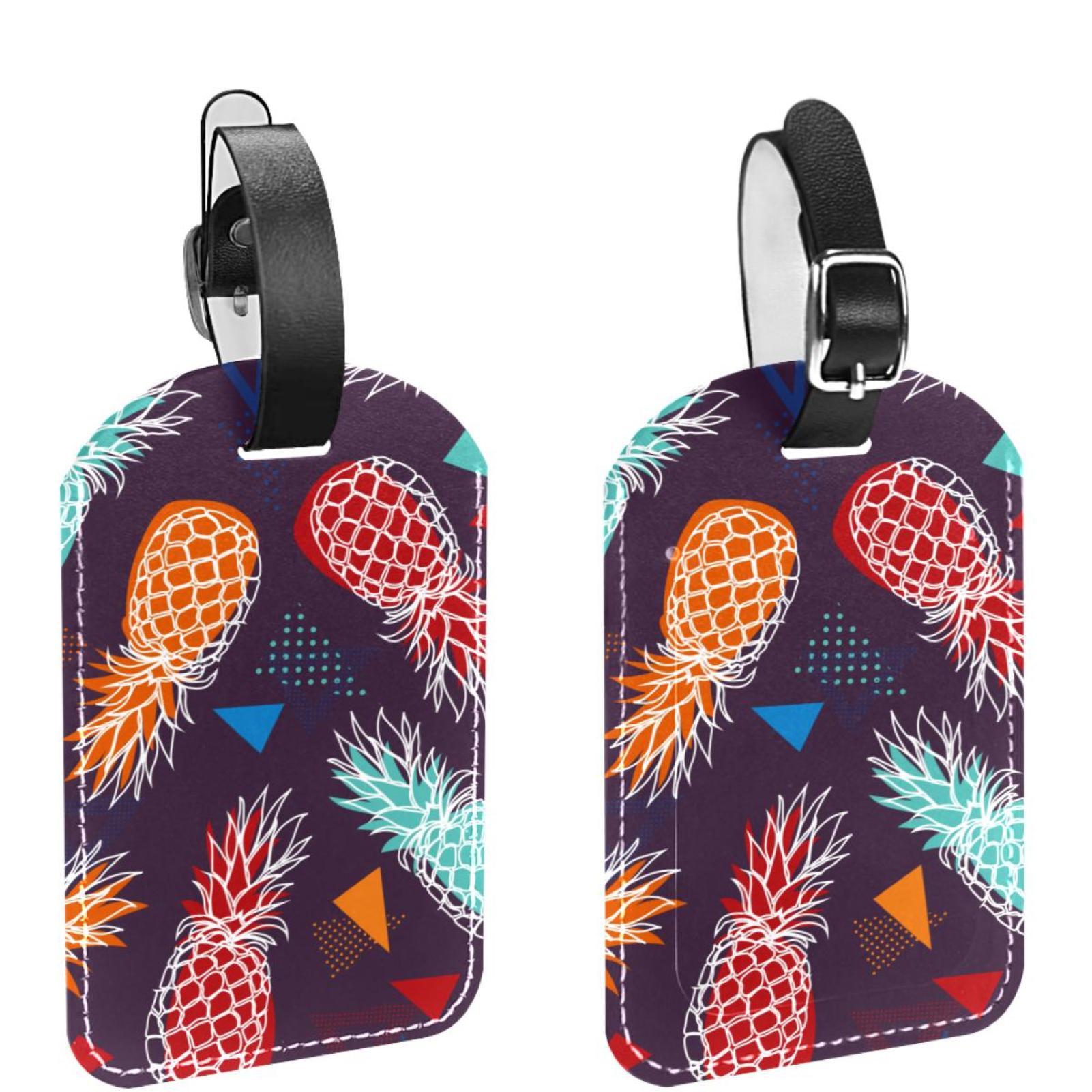 Square 2Pack PU Leather Pineapple Cruise Luggage Tag with Privacy Cover ...
