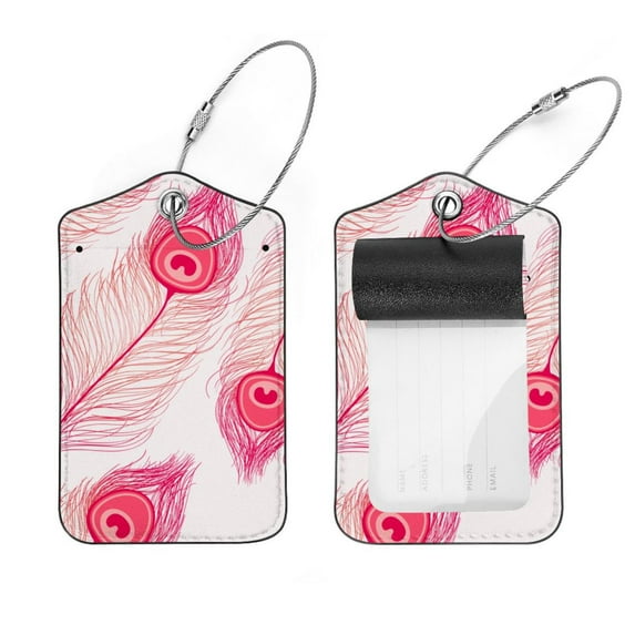Square 2Pack PU Leather Pink Peacock Cruise Luggage Tag with Privacy Cover and Stainless Steel Ring - Suitable for Travel Handbags Backpacks Luggage Tags