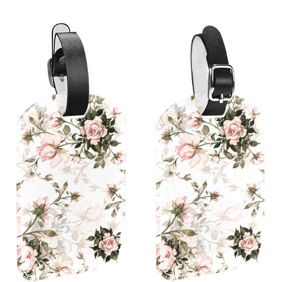 Square 2Pack PU Leather Pink Rose Cruise Luggage Tag with Privacy Cover and Name ID Tag for Travel Handbags Backpacks Luggage Tags