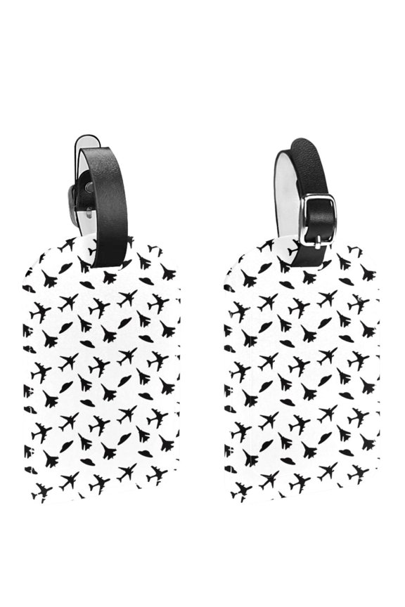 Square 2Pack PU Leather Planes Cruise Luggage Tag with Privacy Cover and Name ID Tag for Travel Handbags Backpacks Luggage Tags