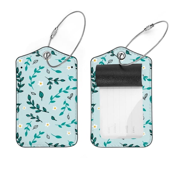 Square 2Pack PU Leather Plant Flower Cruise Luggage Tag with Privacy Cover and Stainless Steel Ring - Suitable for Travel Handbags Backpacks Luggage Tags