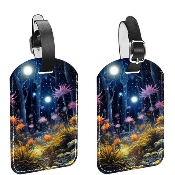 Square 2Pack PU Leather Plants under the Stars Cruise Luggage Tag with Privacy Cover and Name ID Tag for Travel Handbags Backpacks Luggage Tags