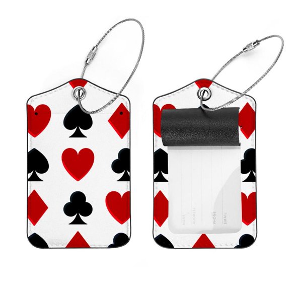 Square 2Pack PU Leather Poker Cards Spades Cruise Luggage Tag with Privacy Cover and Stainless Steel Ring - Suitable for Travel Handbags Backpacks Luggage Tags