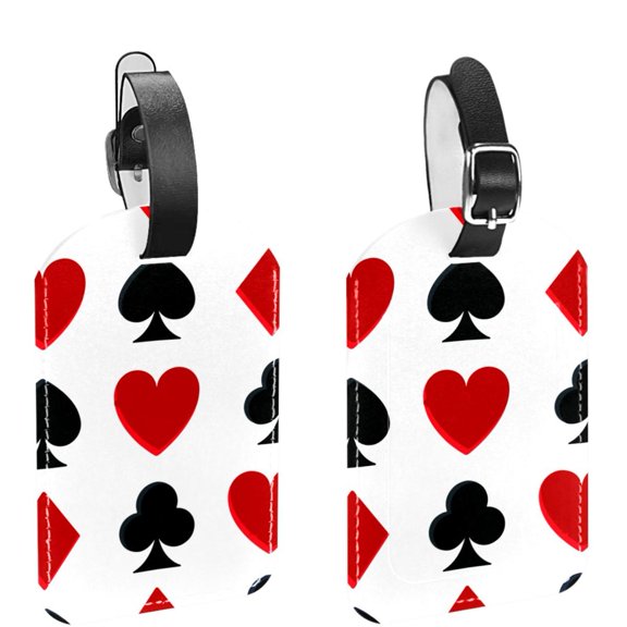Square 2Pack PU Leather Poker Cards Spades Cruise Luggage Tag with Privacy Cover and Name ID Tag for Travel Handbags Backpacks Luggage Tags