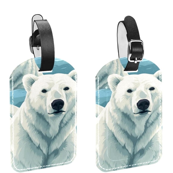 Square 2Pack PU Leather Polar Bear Cruise Luggage Tag with Privacy Cover and Name ID Tag for Travel Handbags Backpacks Luggage Tags