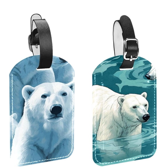 Square 2Pack PU Leather Polar Bear Cruise Luggage Tag with Privacy Cover and Name ID Tag for Travel Handbags Backpacks Luggage Tags